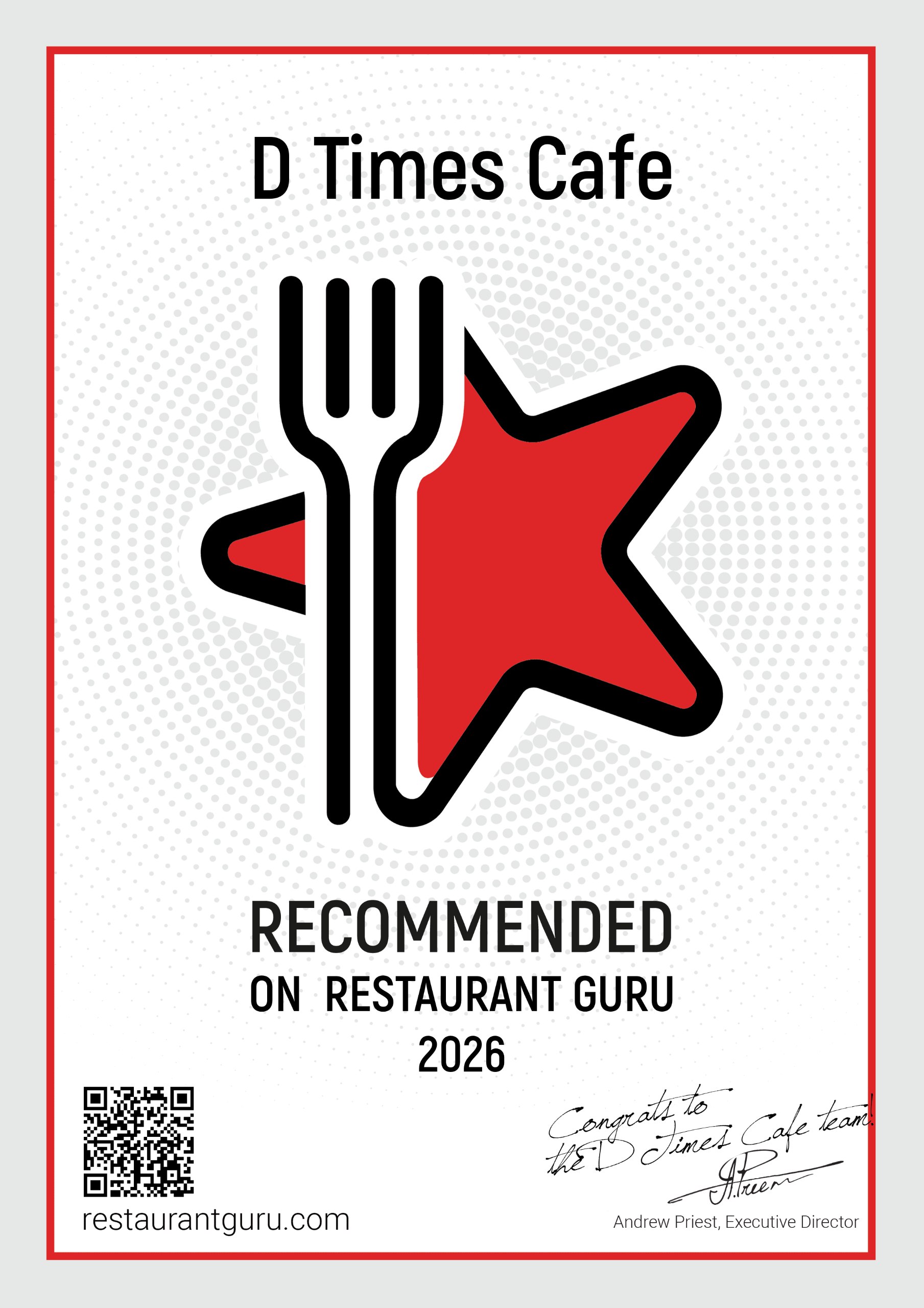 Restaurant Guru Recommended 2026 Certificate